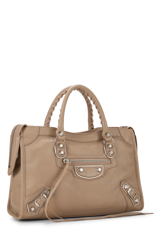 Beige Calfskin Leather Metallic Edge City Bag, , large image number 1