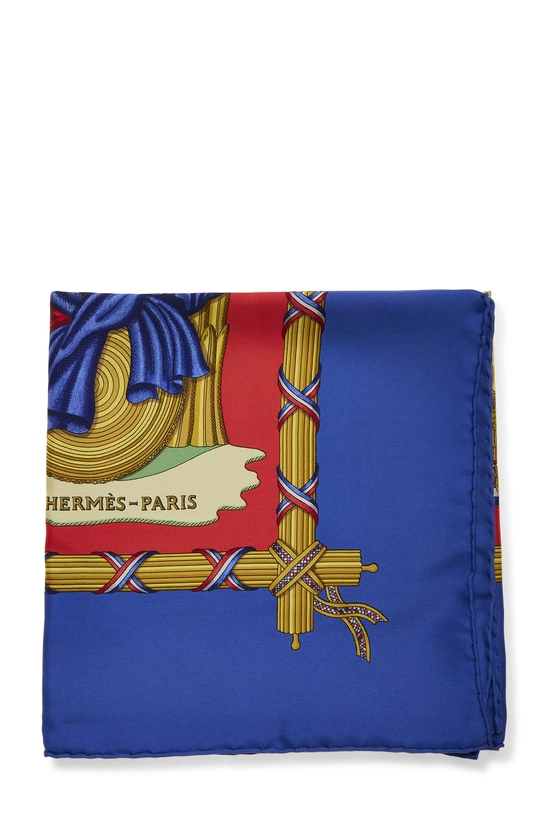 Blue & Multicolor 'Republique Francaise Liberte' Silk Scarf 90, , large image number 1