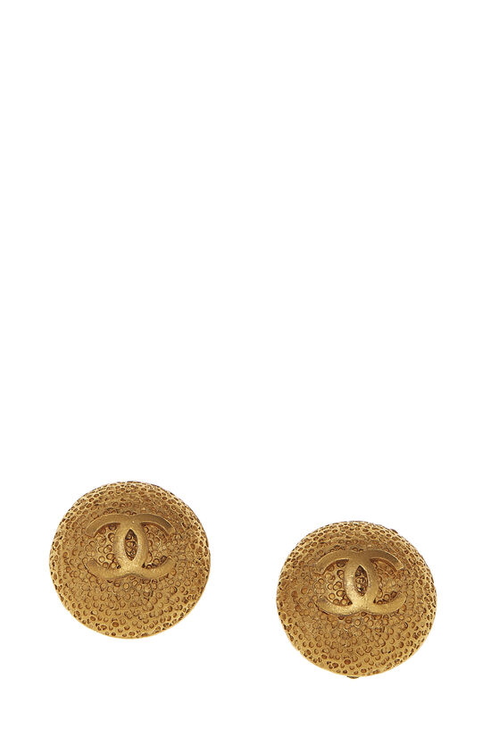Gold Quilted Round 'CC' Earrings Small