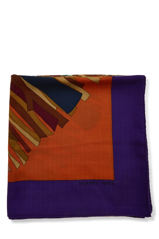 Purple & Multicolor 'Cuirs du Desert' Silk Scarf TGM, , large image number 1