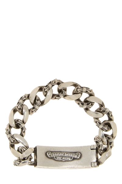 Sterling Silver Floral Cross ID Fancy Link Bracelet, , large