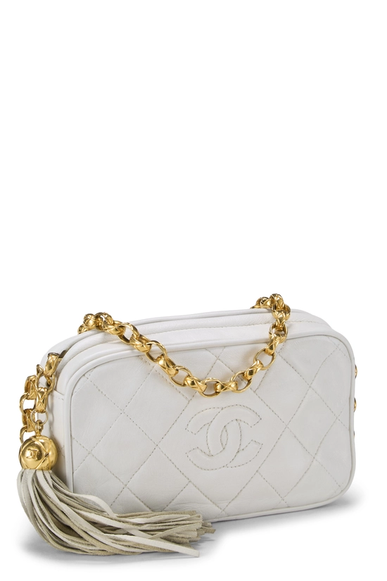 White Lambskin Diamond 'CC' Camera Bag Mini, , large image number 1