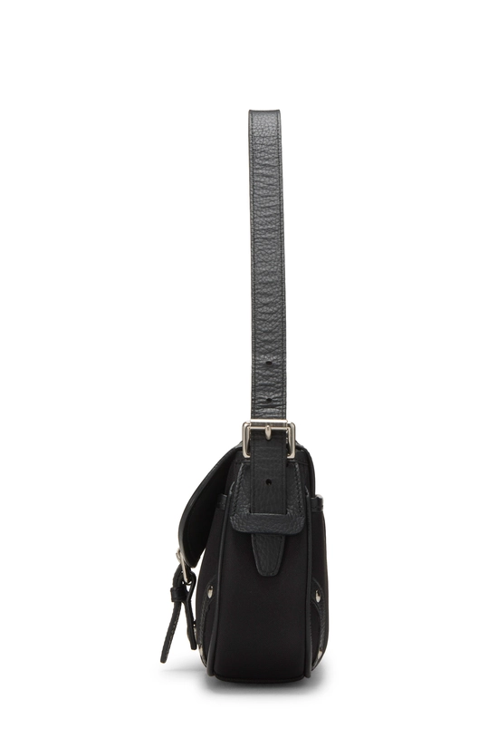 Black Nylon Check Buckle Shoulder Bag, , large image number 2