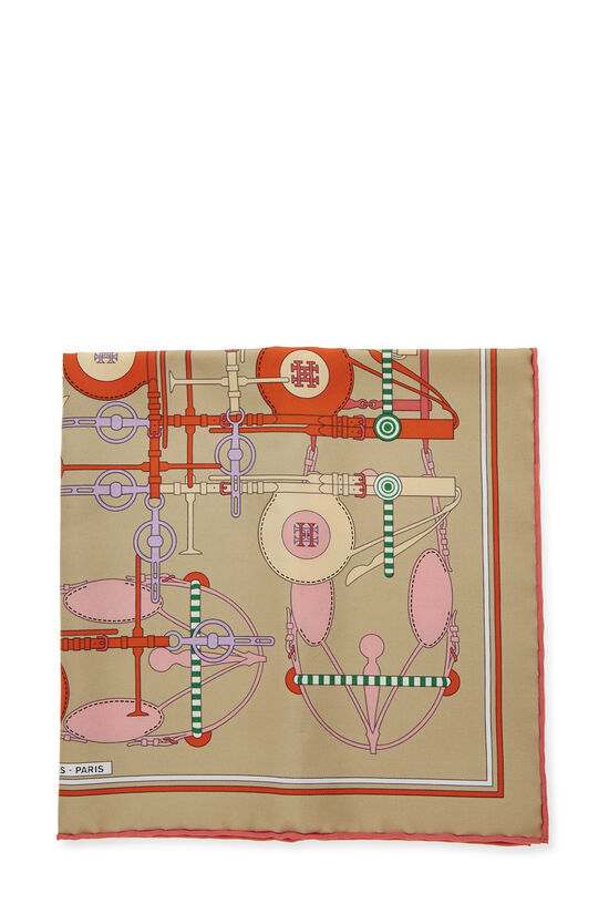 Beige & Multicolor 'Brides et Frontaux' Silk Pocket Sqaure, , large image number 1
