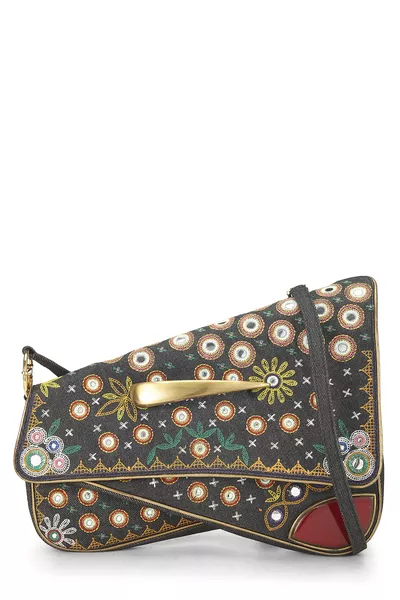 Navy Embroidered Denim Montaigne Chris 1947 Saddle Bag