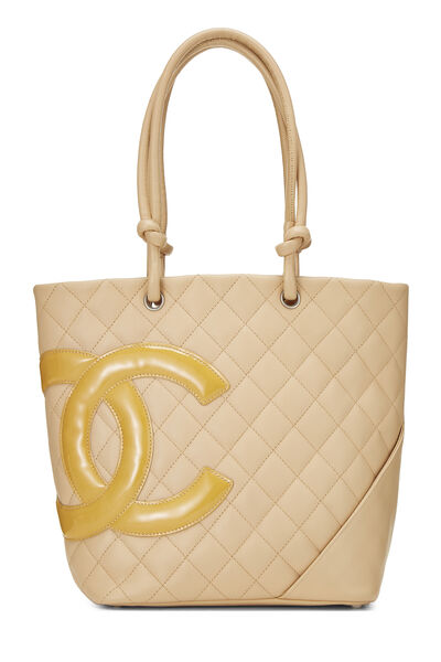 Beige Quilted Calfskin Cambon Ligne Tote Small