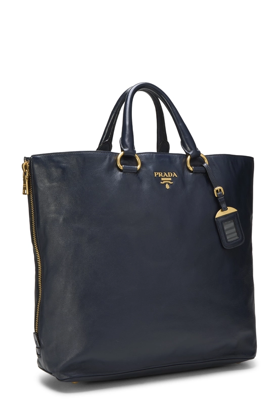 Navy Calfskin Side Zip Tote, , large image number 1