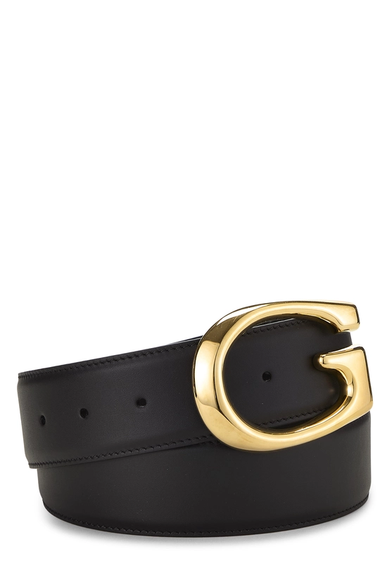 Black Leather G Buckle Belt 80, , large image number 0