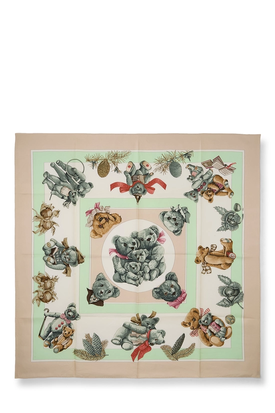 Beige & Multicolor 'Confidents Des Coeurs' Silk Scarf 90, , large image number 0