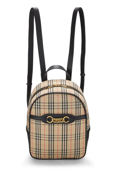 Beige Haymarket Check Chain-Link Backpack Mini