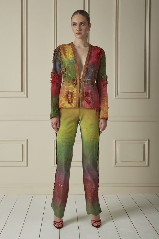 Multicolor Fringed Tapestry Jacket & Pant Set, , large image number 0