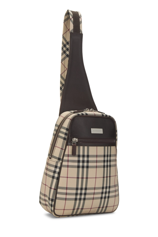 Brown Nylon Check Backpack, , large image number 1