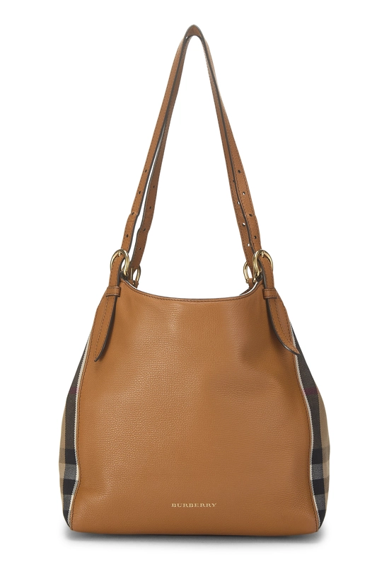 【お？】　Burberry 　キャンバス　レザー　ブラウン Burberry Soft Smooth Calfskin Medium Tote Camel 1819649 – FASHIONPHILE