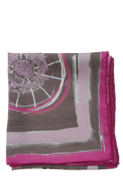 Pink & Multicolor 'New Springs' Silk Scarf 90, , large