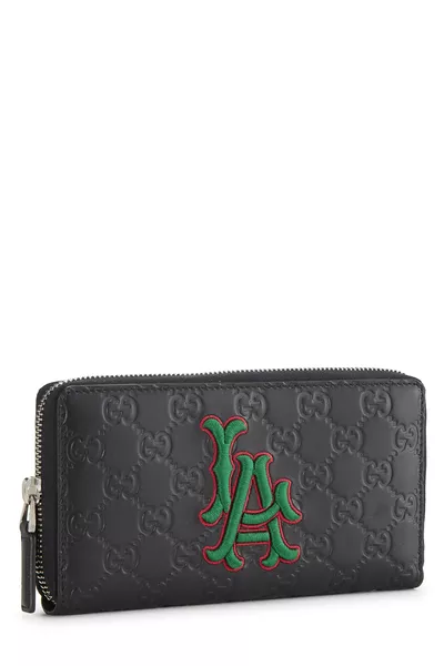 Black Guccissima LA Dodgers Zip Wallet, , large