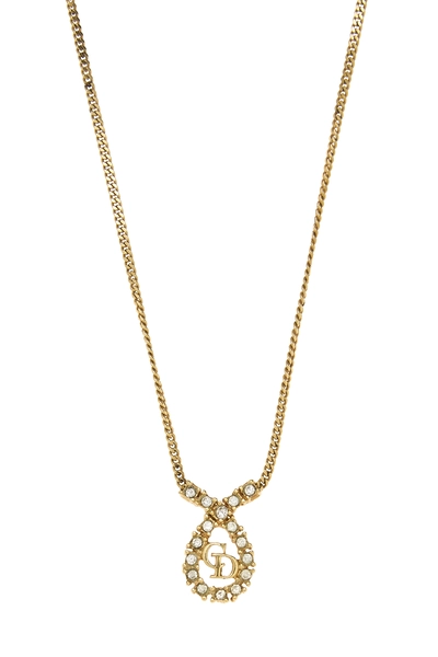 Gold Crystal 'CD' Necklace, , large