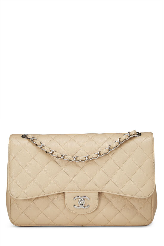 Beige Quilted Caviar New Classic Double Flap Jumbo, , large image number 0