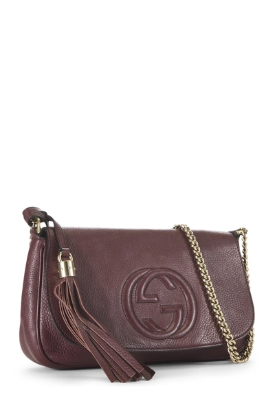 Burgundy Grained Leather Soho Chain Flap Crossbody, , large