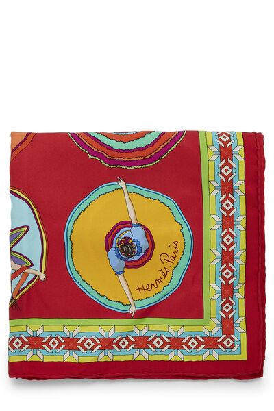 Red & Multicolor 'Belles du Mexique' Silk Scarf 90, , large