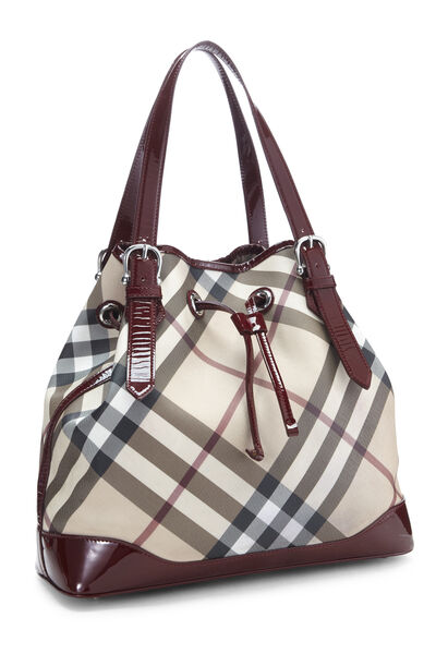 Red Nova Check Coated Canvas Clauda Tote, , large