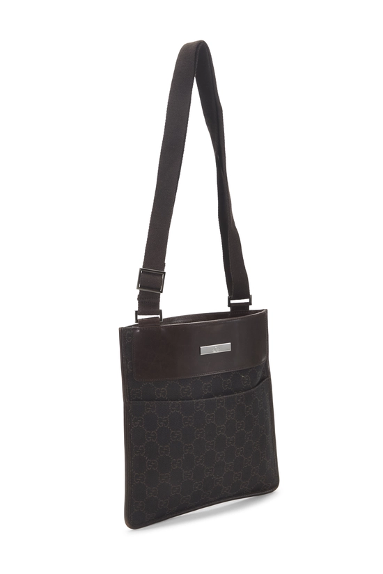 Brown Denim GG Zip Pocket Flat Messenger Small, , large image number 1