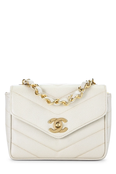 Beige Quilted Caviar Chevron Envelope Mini 