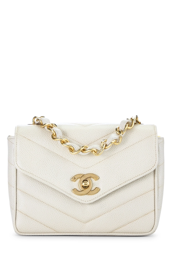 Beige Quilted Caviar Chevron Envelope Mini , , large image number 0