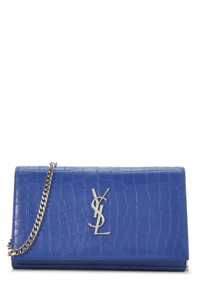 YSL Blue Embossed Leather Monogram Wallet On Chain (WOC)