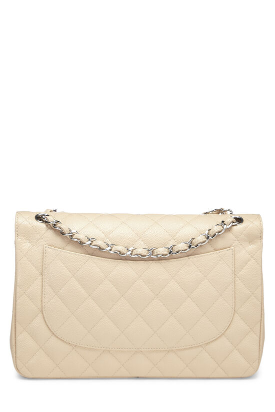 Chanel Beige Quilted Caviar Jumbo Vintage Classic Flap Bag 100% Auth