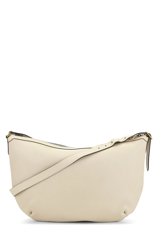 White Leather Logo Printed Half Moon Hobo, , large image number 3