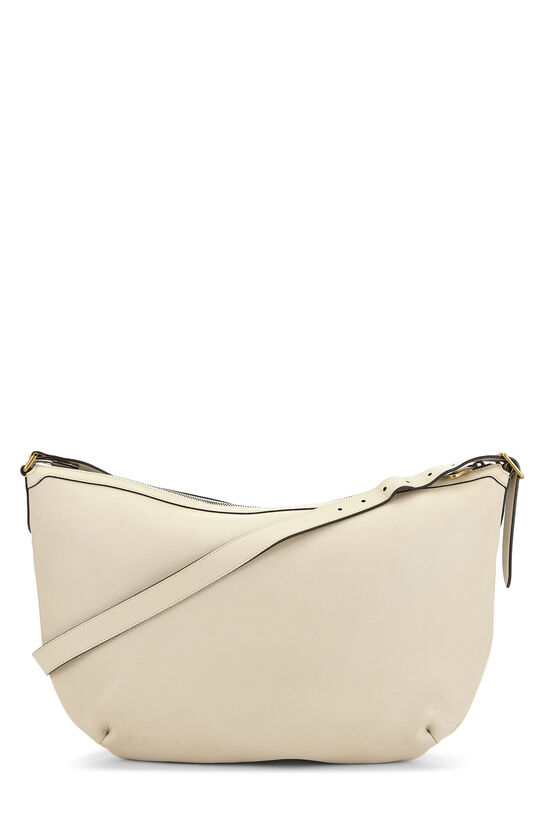 White Leather Logo Printed Half Moon Hobo, , large image number 3