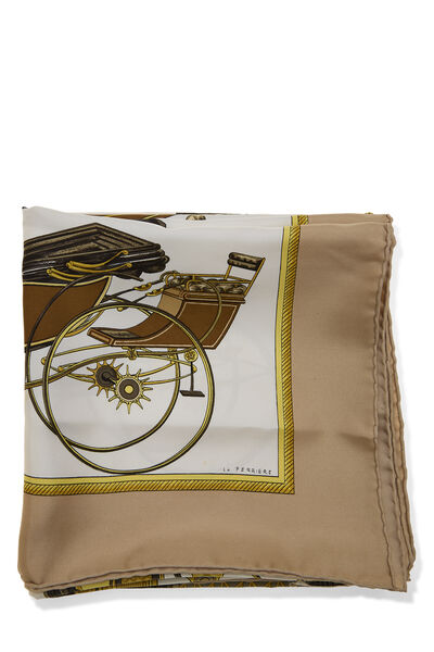 Beige & Multicolor 'Les Voitures a Transformation' Silk Scarf 90, , large