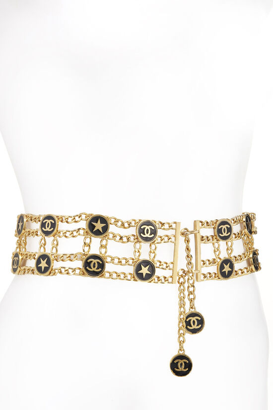 Gold & Black Enamel Star Chain Belt, , large image number 2