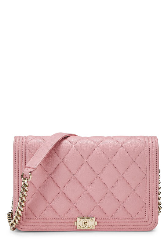 Pink Quilted Caviar Boy Wallet on Chain (WOC), , large image number 0