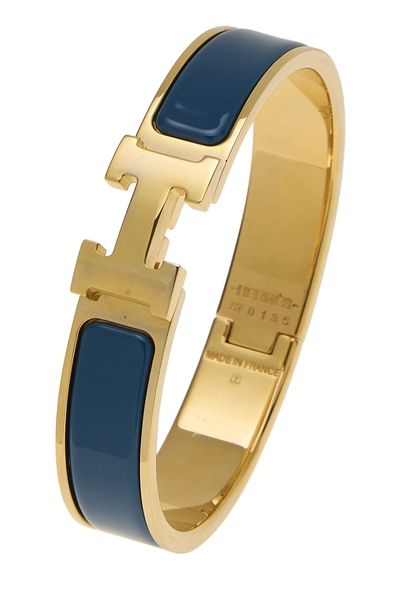 Blue Enamel Clic-Clac 'H' Bracelet Narrow