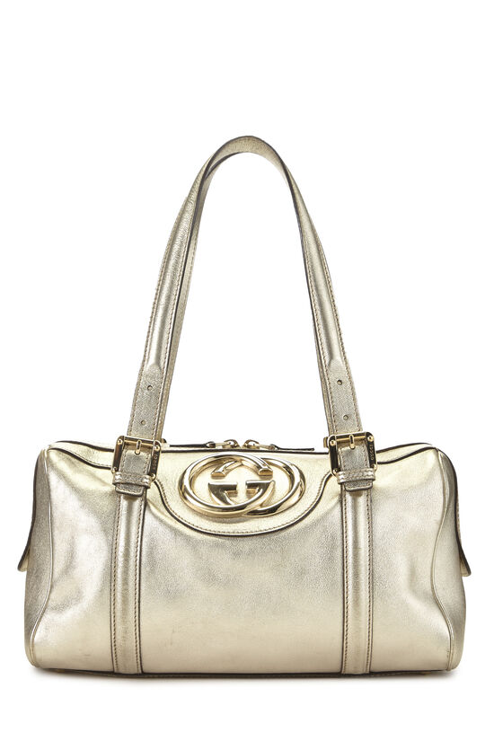 Metallic Gold Leather Britt Boston Bag, , large image number 0