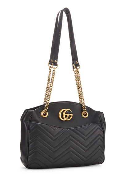 Black Leather 'GG' Marmont Chain Tote, , large