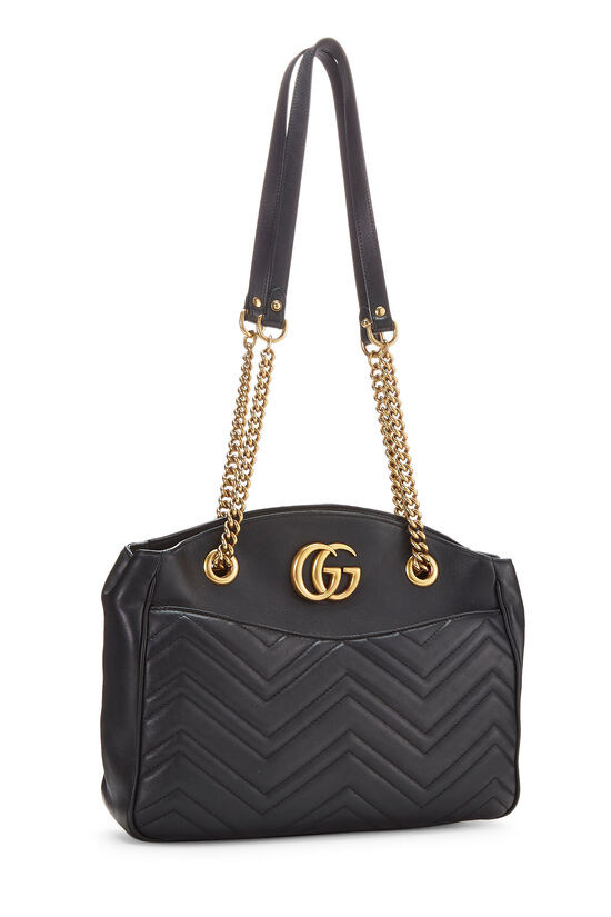 Black Leather 'GG' Marmont Chain Tote, , large image number 2