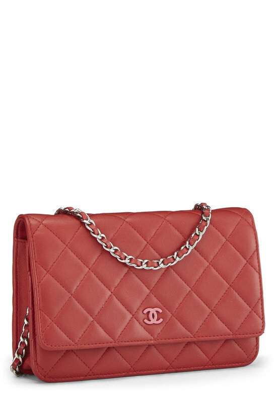 Red Quilted Lambskin Classic Wallet On Chain (WOC), , large image number 2