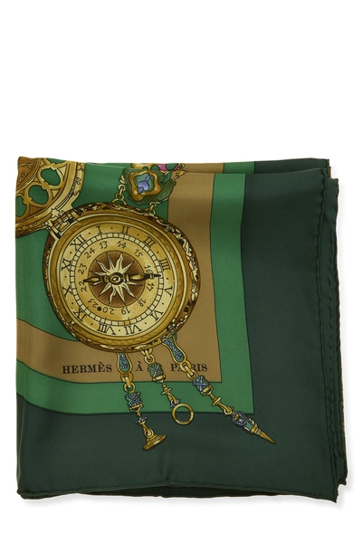 Green & Multicolor 'Parmi les Fleurs Je Compte les Heures' Silk Scarf 90, , large