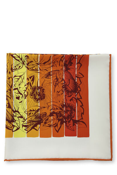 Orange & Yellow 'Rainbow Jungle Love' Silk Scarf 90, , large