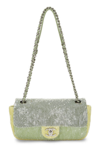Green Sequin Waterfall Flap Bag Small, , large