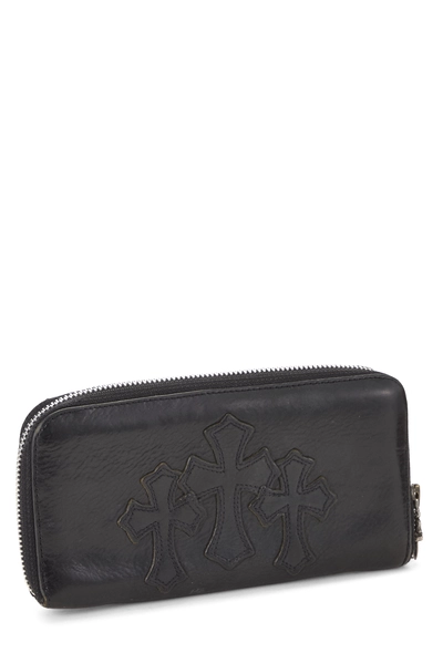 Black Leather Cemetery Cross Zip Around Wallet, , large