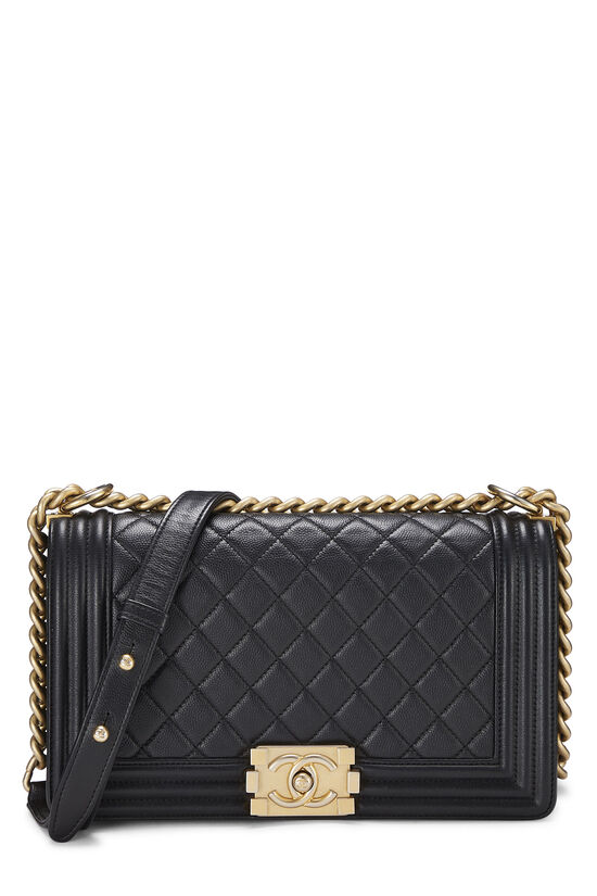 Authentic Chanel Caviar Leather Boy Medium in Black Crossbody Shoulder Bag