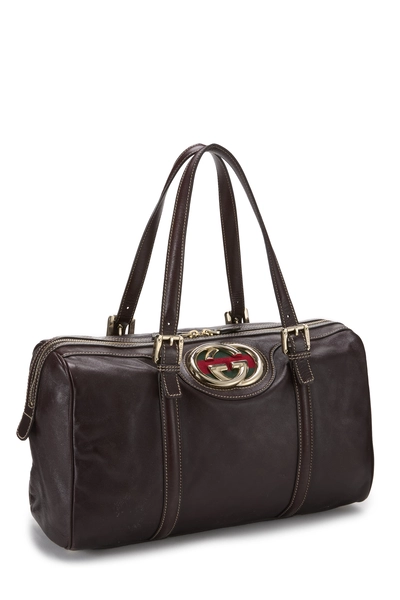 Brown Leather Britt Boston Bag, , large