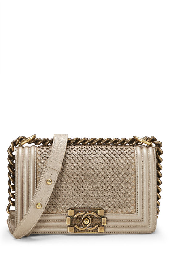 Chanel Gold Scalloped Lambskin Boy Bag Small Q6B01APXDH000