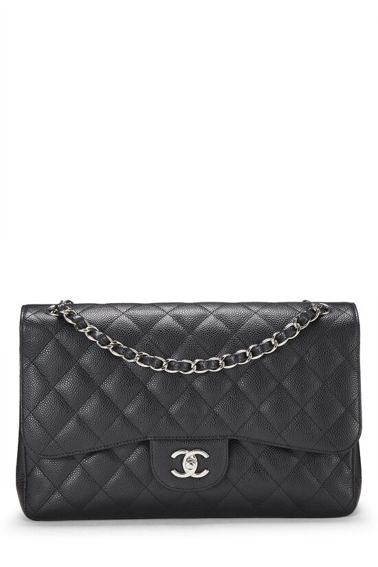 Chanel Black Quilted Caviar New Classic Double Flap Jumbo