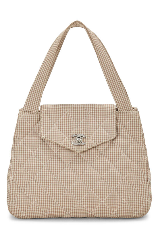 Chanel Beige & White Gingham Canvas Handbag Q6B04W0EIB000
