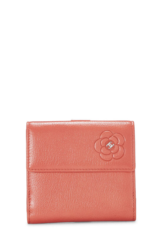 Pink Calfskin Camellia Compact Wallet