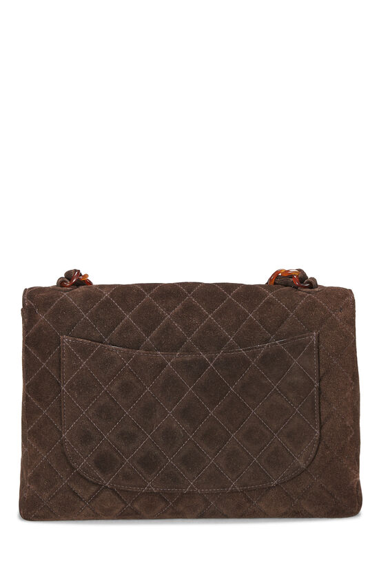 Brown Quilted Suede Tortoise Half Flap Jumbo, , large image number 4